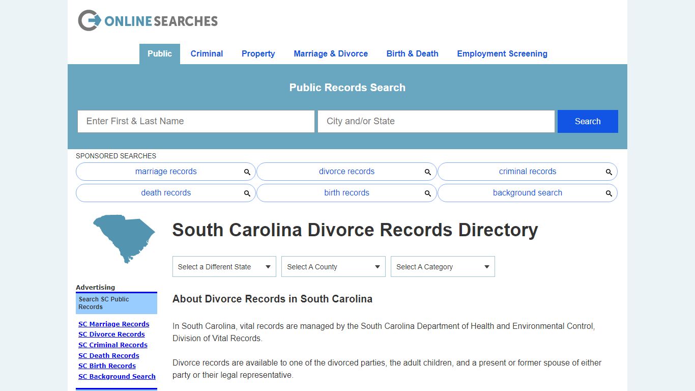 South Carolina Divorce Records Directory - OnlineSearches.com